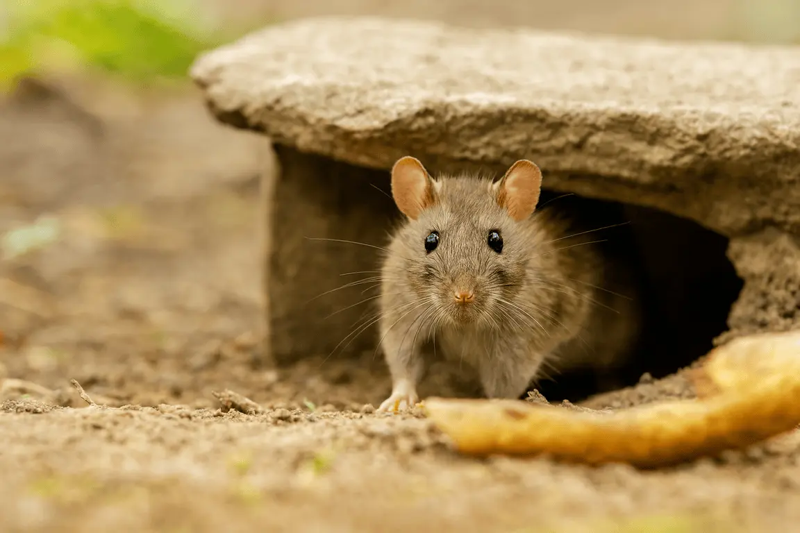 Brown rat near shelter